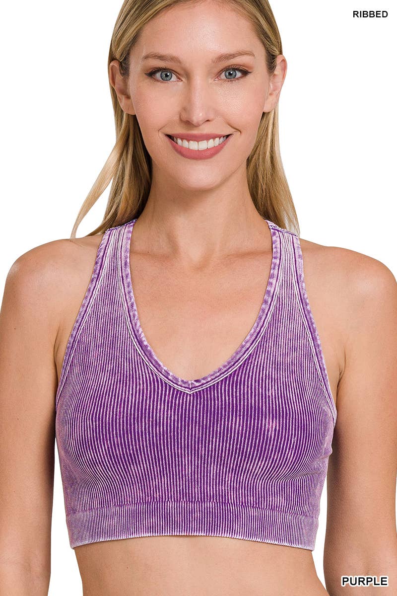 •Washed rib Seamless Racerback Bra