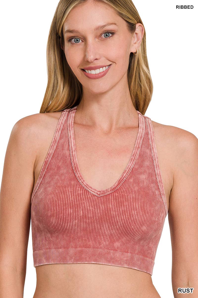 •Washed rib Seamless Racerback Bra