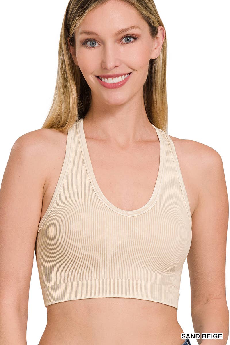 •Washed rib Seamless Racerback Bra