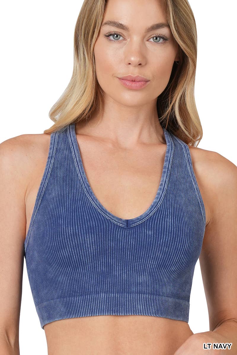 •Washed rib Seamless Racerback Bra
