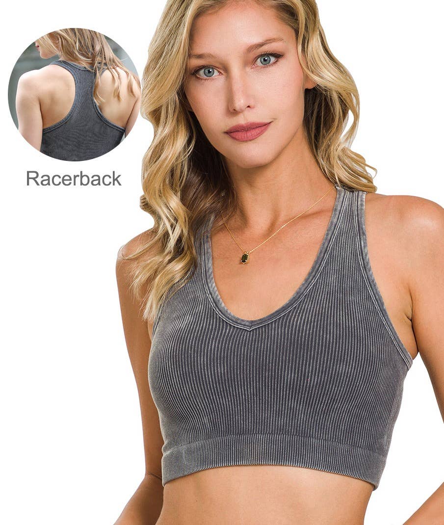 •Washed rib Seamless Racerback Bra