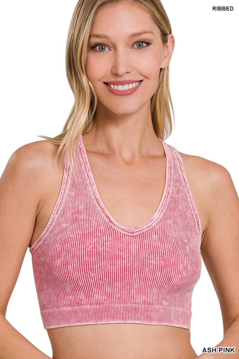 •Washed rib Seamless Racerback Bra